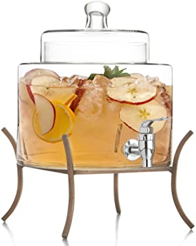 Fifth Avenue Crystal 210780-RB 1.8 Gallon Beverage Cold Drink Dispenser w/ 1.8-Gallon Capacity Glass Jug w Metal Stand, Leak-Proof Acrylic Spigot, for Parties, 10x15, Clear