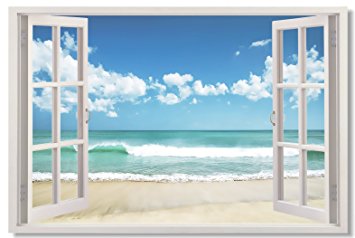 30x20" Window View Office Room Wall Decoration Outdoor Sky Lake Sandy Beach Sea Coconut Tree Modern Art(75x50cm) (29)