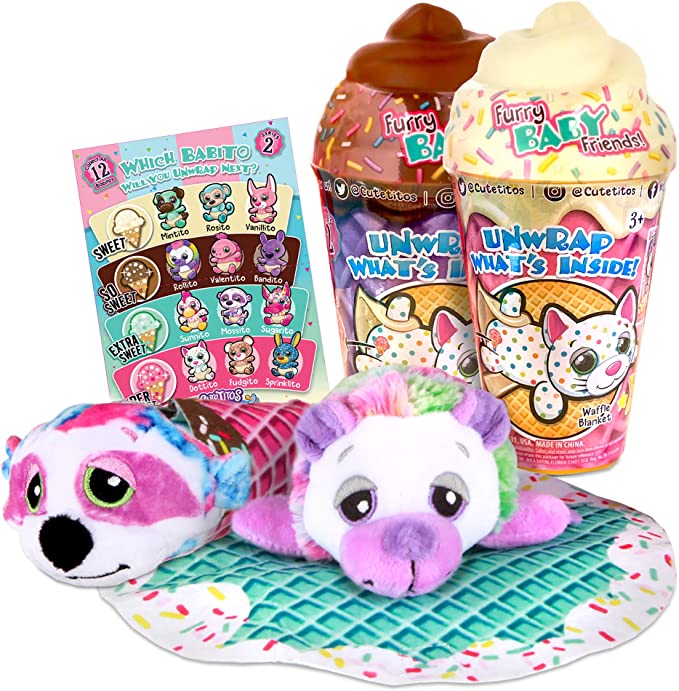 Basic Fun Cutetitos Babitos 2-Pack (5" Each) Furry Baby Friends - Ice Cream Series - Collectible Surprise Stuffed Animals Plush - Ages 3  - Series 2 - Great Gift for Girls & Boys