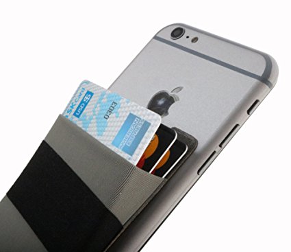 CaseArtPlus Credit Card Secure Holder Stick on Wallet [ Band Strap ] Discreet ID Holder Lycra Spandex Card Sleeves for Smartphones, iPhone 6, Samsung Galaxy Wallet Case 3M Adhesive (Strap-Dark Grey)