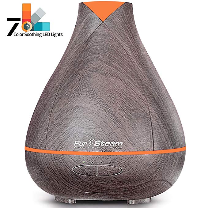PurSteam 530ml Essential Oil Diffuser, Noise Reduce Design - Quieter, Longer Mist Output, 8-15 Hours Ultrasonic Aroma Diffuser with Waterless Auto-off, 7-Color LED Soft Light for Home, Office, Yoga