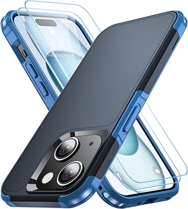 AEDILYS Shockproof for iPhone 15 Case,[15 FT Military Grade Drop Protection],with 2X [Tempered Glass Screen Protector ] with Air Bumpers Full-Body Protective Phone Case,Royal Blue