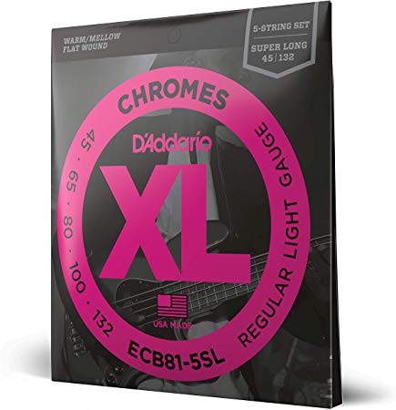 D'Addario ECB81-5SL 5-String Bass Guitar Strings, Light, 45-132, Super Long Scale