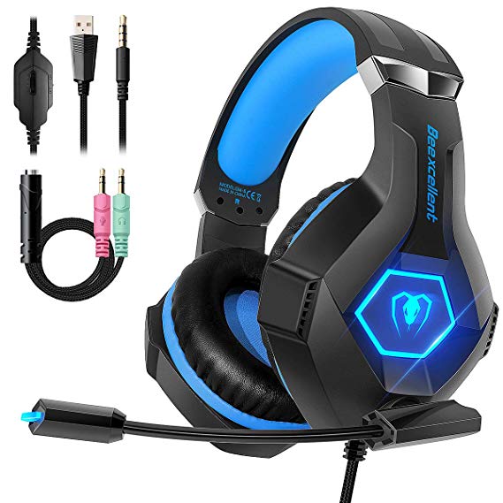 Gaming Headset for PS4, 2019 Latest Ultra Light Professional Gaming Headset, Stereo Surround with Noise Cancelling Soft Microphone 3.5mm Jack for PS4 Xbox One PC Nintendo Laptop iPad