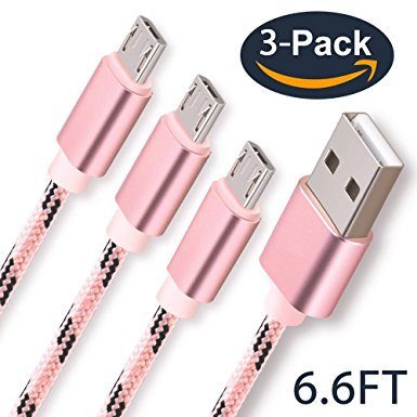 Micro USB Cable, 6.6FT 3-Pack Nylon Braided High Speed 2.0 USB to Micro USB Charging Cables Android Fast Charger Cord for Samsung Galaxy S7 Edge/S6/S5/S4,Note 5/4,LG,Nexus,Android Smartphones and More