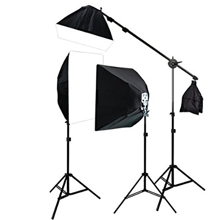 ePhoto 3200 Watt Continuous Photography Video Studio 3 Softbox Boom Stand Digital video Hair Lighting Kit H604SB2