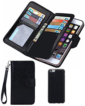 Summer Clearance Sale 2016 For iPhone 6/6s Wallet Case,Valentoria® Leather Wallet Case Magnetic Detachable Slim Back Cover Card Holder Slot Wrist Strap Case (iPhone 6/6s, Black)