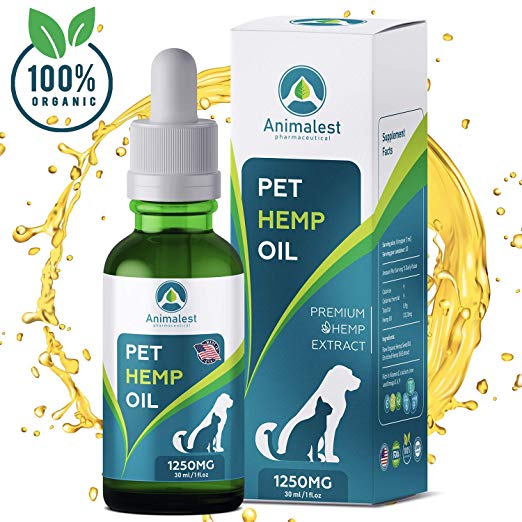 Hemp Oil for Dogs and Cats - 1250 MG - Pure Dog Cat Hemp Oil Calming Treats - Pets Anxiety Tension Hip Seizures Joint Pain Relief Arthritis Sleep - Omega Supplement Pet Vitamins