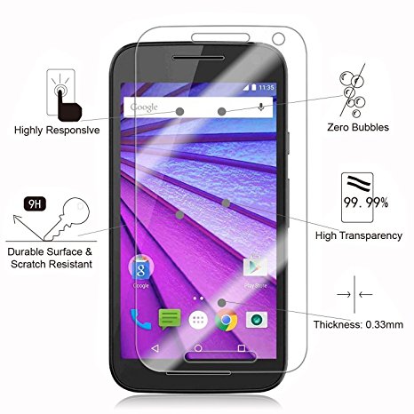 MOTO G3 Tempered Glass Screen Protector, Vfunn Premium 0.26mm 2.5 D Tempered Glass Screen Protector for Motorola G3 3rd Generation 2015 Version Retail Packaging (MOTO G3) (Tempered Glass)