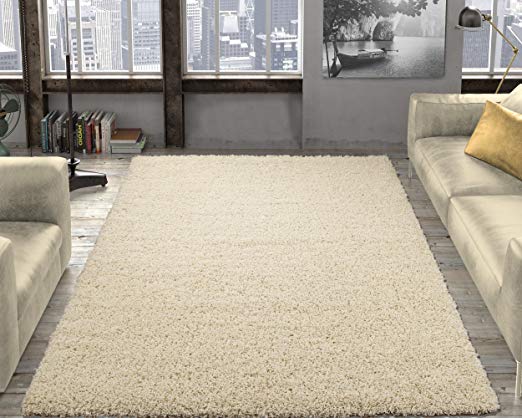 Ottomanson SHG2762-3X5 Collection shag Area Rug, 3'3" x 4'7", Cream