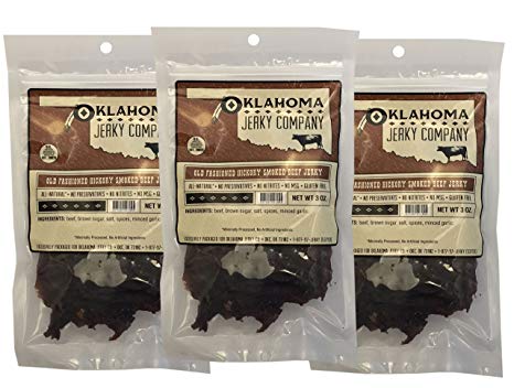 Old Fashioned Style Gluten Free Hickory Beef Jerky - 3 PACK - No Frills Tough and Dry Style Beef Jerky - All Natural, No Added Preservatives and No Added MSG - 9 total oz.
