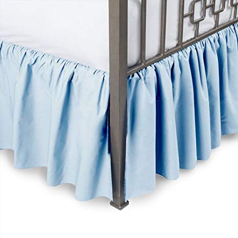 Sleepwell Light Blue Solid, Twin-XL Size Ruffled Bed Skirt 24 inch Drop Split Corner,100 Percent Pure Egyptian Cotton 400 Thread Count, Wrinkle & Fade Resistant