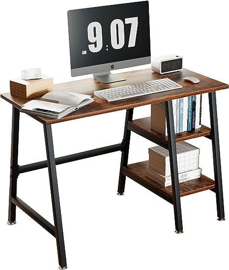 VECELO 43 Inch Computer Modern Student Writing Home-Office, Ladder Desk, Dark Walnut Black Leg