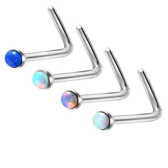 JDXN 7PCS Stainless Steel Nose Rings Stud Barbell Cartilage Helix Earrings Opal Stone Cubic Zirconia