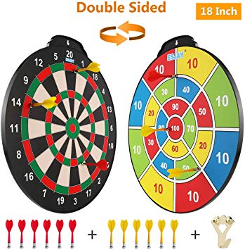 Esjay Magnetic Dart Board Set, Safe Dart Game for Kids, Best Boy Toys Gift Indoor Outdoor Game with 12 Darts, Double Sided 18 inch Large Size Dartboard