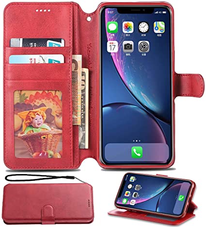 for iPhone 11 Case Cellphone iPhone 11 6.1 inch Case Magnetic Flip Flap Wallet case Leather with Cash Credit Card Slots (Red)