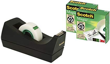 Scotch Weighted Refillable Tape Dispenser Black 3 Rolls Scotch Magic Invisible Tape 19 mm x 33 m C38