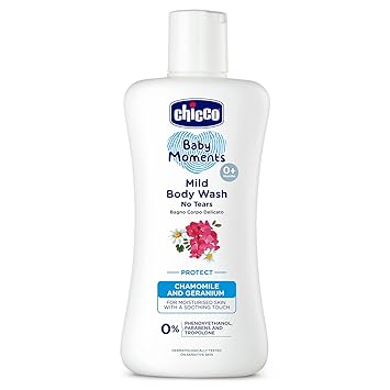 Chicco Baby Moments Mild Body Wash Protect, New Advanced formula with Natural Ingredients, No tears, Suitable for Baby’s Body Wash, No Phenoxyethanol and Parabens (200ml)