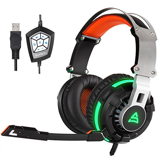 [2016 New Released Headset]GT Supsoo G800 USB Wired Surround Stereo PC Over Ear Gaming Headset Headband Headphones with Rotating Mic Noise Canceling Vibration Tuner Function and LED Light(black)