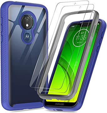 Moto G7 Power Case, Moto G7 Supra Case with Tempered Glass Screen Protector [2 Pack], LeYi Full-Body Rugged Hybrid Bumper Shockproof Clear Protective Phone Cover Cases for Motorola G7 Power Navy Blue