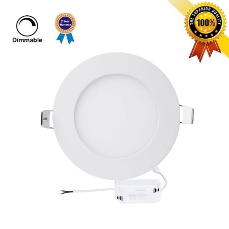 P&B Lighting 12W Dimmable Round LED Panel Light Lamp, Ultra-thin Recessed Ceiling Light, 80W Incandescent Equivalent, 960lm, Cold White 5000K, Cut Hole 6.1 Inch, Downlight with 110V LED Driver