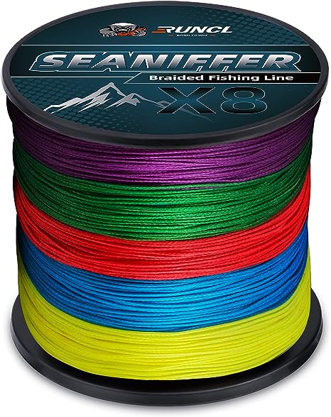 RUNCL X8 Braided Fishing Line, Pro Grade Tournament PE Line for Fresh/Saltwater, Abrasion Resistant, No Stretch, Hi Vis Multi-Color Measure Line, 328/546/1093 yds, 8-200 lb, Fishing Gift