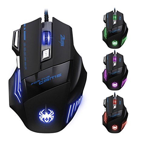 [2016 T80 New Version] DLAND ZELOTES Professional LED Optical 5500 DPI 7 Button USB Wired Gaming Gamer Mouse Mice With DLAND 3D Mouse Pad and Adjustable DPI Switch Function 5500DPI/3200DPI/2400 DPI /1600 DPI /1000 DPI For Pro Game Notebook PC Laptop Computer