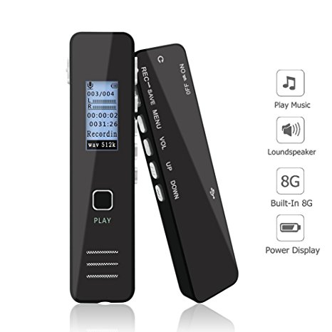 Voice Recorder, Digital Voice Recorder, KLAREN Metal Shell Design 8GB USB Digital Audio Sound Dictaphone, Portable Rechargeable Recorder with Built-In Speaker for Meetings Lectures Interviews