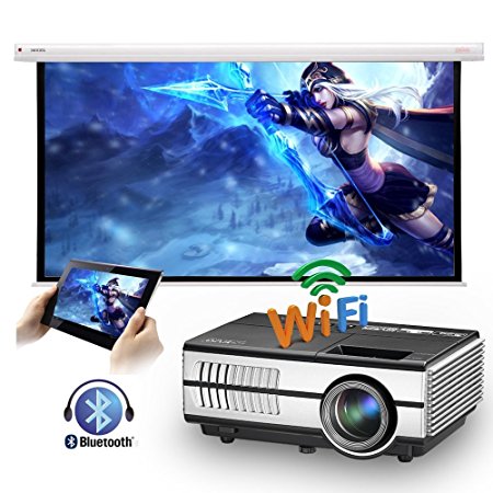 Portable LED LCD Android Bluetooth Projector 1500 Lumens Wireless Wifi HD Home Theatre Projectors Multimedia HDMI USB VGA AV for iPhone Android Smartphone DVD TV Tablet Laptop PS3 PS4 Wii