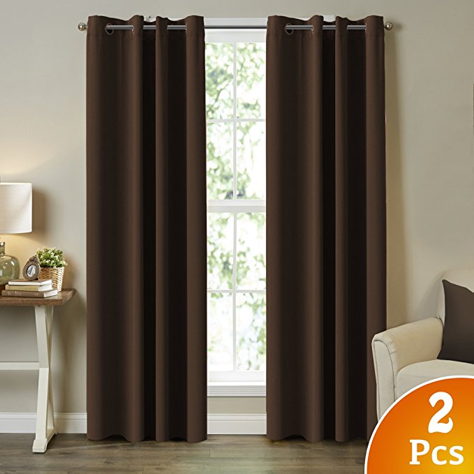 Turquoize 2 Panels Solid Blackout Drapes Seal Brown Themal Insulated Window Treatment Panels Grommet Decorative Curtains/Draperies, 52" W x 84" L