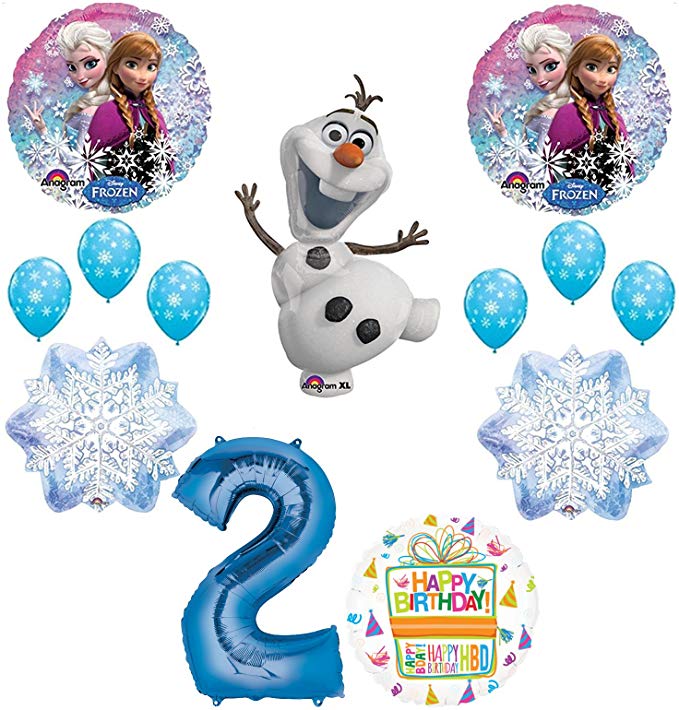 Frozen 2nd Birthday Party Supplies Olaf, Elsa and Anna Balloon Bouquet Decorations Blue #2