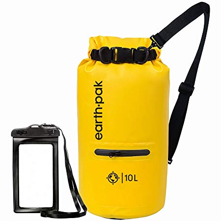 Earth Pak- Waterproof Dry Bag with Front Zippered Pocket Keeps Gear Dry for Kayaking, Beach, Rafting, Boating, Hiking, Camping and Fishing with Waterproof Phone Case