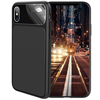 iPhone X Case, Amextrian [Wireless Charging Support] Lightweight Ultra Slim Thin Carbon Fiber Scratch Resistant [Shock Absorption] Soft TPU Protective Case For iPhone X [BLACK] (black)