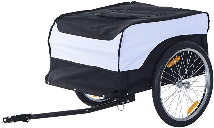 HOMCOM Folding Bike Trailer Cargo in Steel Frame Extra Bicycle Storage Carrier with Removable Cover and Hitch (White and Black)