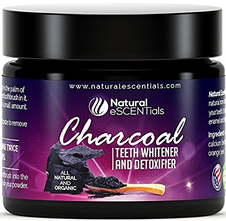 Natural Escentials All Natural Charcoal Teeth Whitening Powder - Contains Activated Charcoal, Calcium Bentonite Clay, Organic Mint, and Orange Peel
