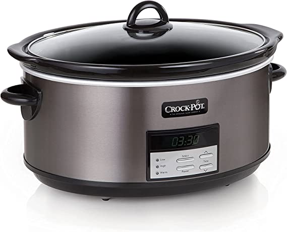 Slow Cooker|8 Quart Programmable Slow Cooker with Digital Countdown Timer, Black Stainless Steel