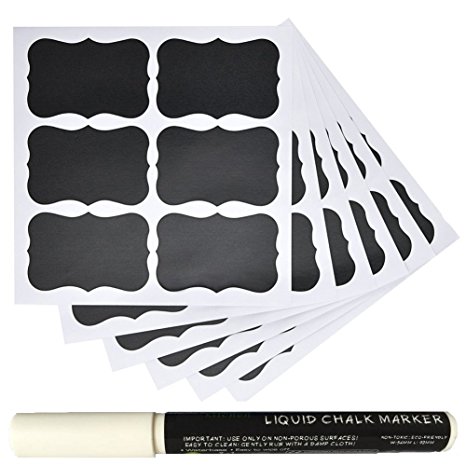 PAPRMA Chalkboard Labels - 36 Pcs Premium Reusable Chalkboard Stickers with 1 Erasable White Liquid Chalk Marker for Jars, Pantries, Bottles, Craft Rooms, Black