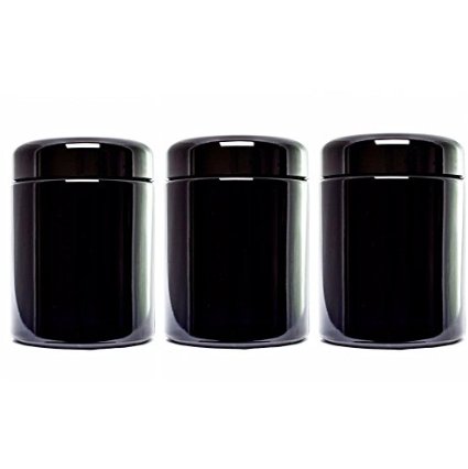 ultravioLeaf 250 ml (8.5 fl oz) Tall Black Ultraviolet Glass Herb Storage Jar - Airtight Stash Container 3-Pack