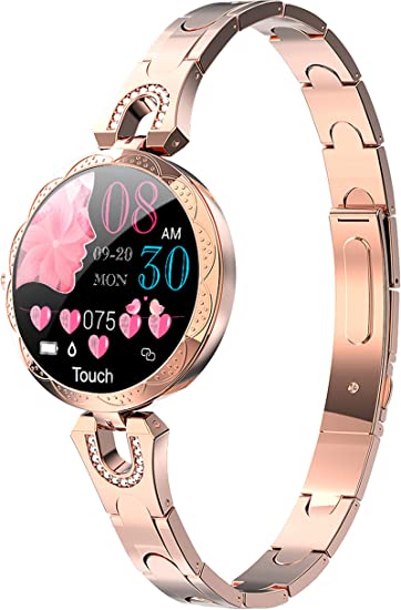Rose Gold Smart Watch Bracelet Ladies Elegant Fitness Tracker with Pedometer Calorie Sleep Monitor Heart Rate Exercise Stainless Steel Wristband