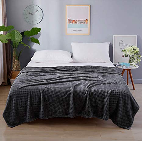 ST. BRIDGE Flannel Fleece Blanket Throw Leaves Pattern Throw Super Soft Cozy Bed Blanket Plush Lightweight Warm Blanket(Grey,63X80 Inches)