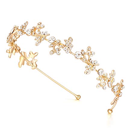 Ammei Gold Headband Bridal Tiara Flower Shape Women's Headpiece Wedding Hair Accessories (Gold)