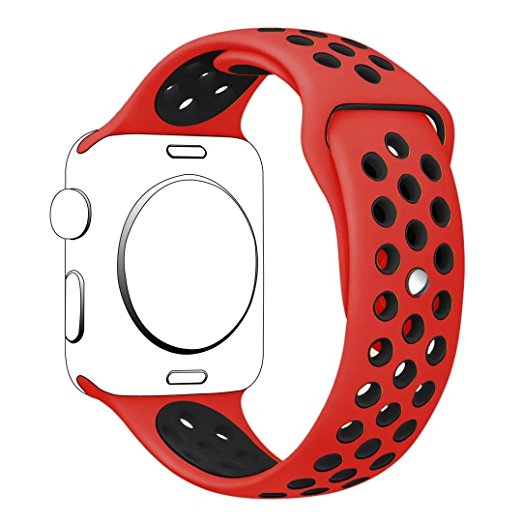 Hailan Band for Apple Watch Series 1 Series 2,Soft Durable Sport Replacement Wrist Strap for iWatch,38mm,S/M,Red / Black