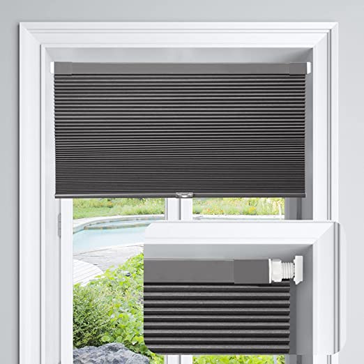 LazBlinds Cordless Cellular Shades No Tools No Drill Blackout Cellular Blinds for Window Size 34" W x 64" H , Midnight Black