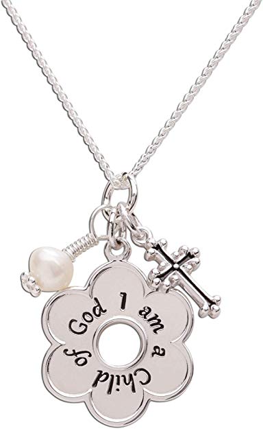 Girl's Sterling Silver"I Am a Child of God" Daisy Necklace
