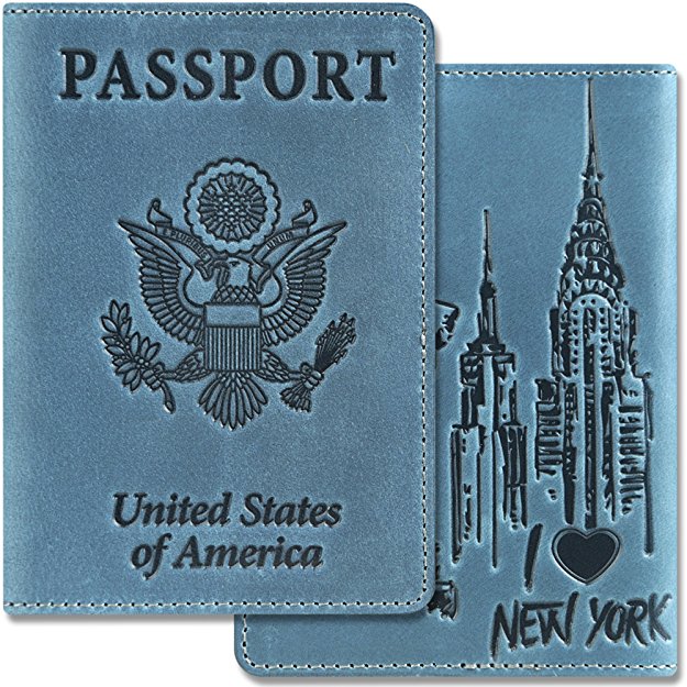 Shvigel Passport Cover Leather Holder - Statue of Liberty 'Love America' Collection - for Men & Women - Travel Document Case