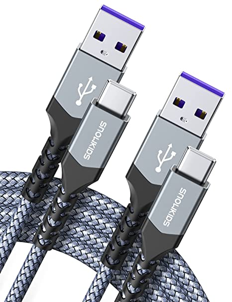 5A Type C Cable [2M 2 Pack] 100W USB C Cable Fast Charging USB-A to USB-C Braided Cord for Samsung Galaxy S20/S20 /S20 Ultra/Note20 Ultra