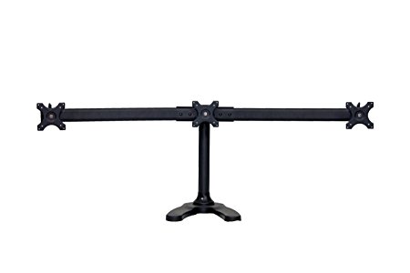 Tyke Supply Triple FreeStanding Monitor Stand Curved Arm holds 3 Monitors up to 27" each - Note center mount has reduced flexability
