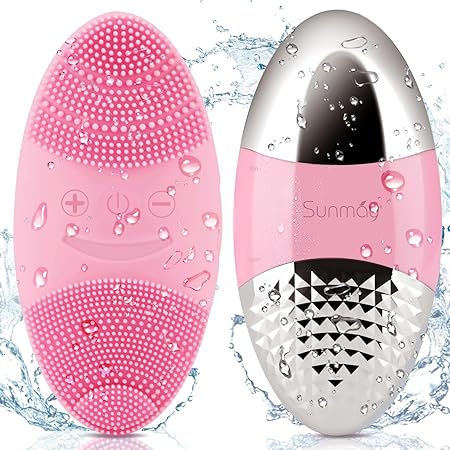 SUNMAY Facial Cleansing Brush, 4-in-1 Electric Silicone Face Scrubber with Positive and Negative Ionic for Deep Cleaning, G-Sensor Facial Brush for All Skin Types Face Exfoliator Brush Waterproof