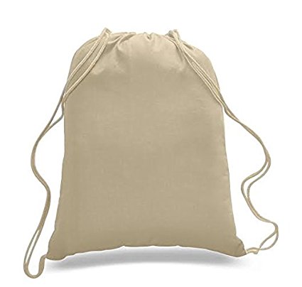 (12 Pack) 1 Dozen - Durable Cotton Drawstring Tote Bags (Natural)