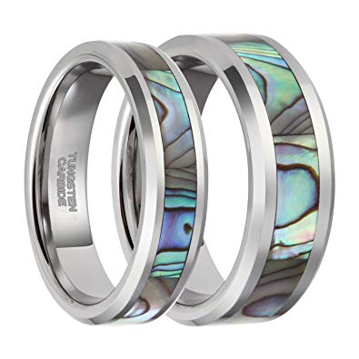Frank S.Burton 6mm 8mm Tungsten Abalone Shell Inlay Rings for Men Women Couple Wedding Band Size 4-14